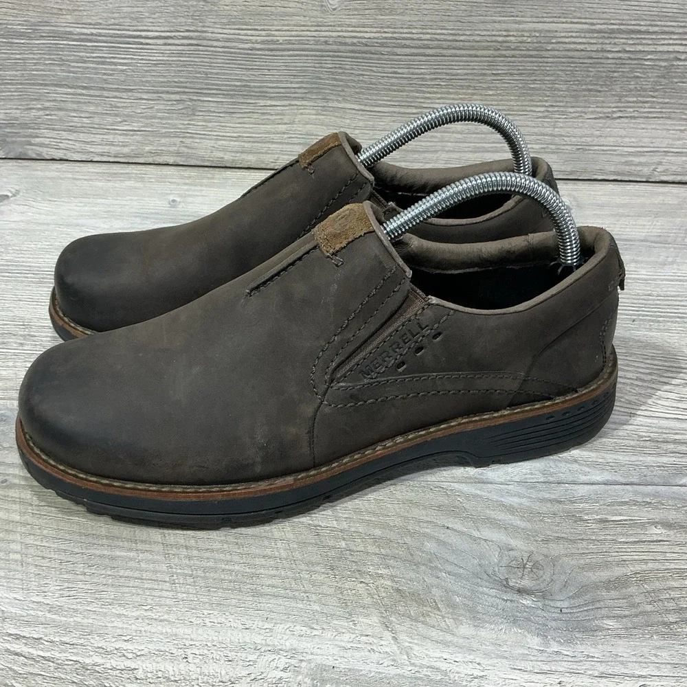 Merrell Realm Moc Shoes Mens 8 Slip On Round Toe Comfort Low Top J42147 Brown